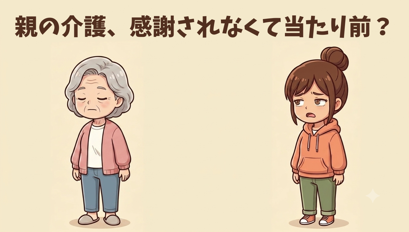娘の介護に感謝をしない母と、それを呆れて見ている著者のイラスト
